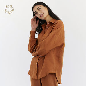 Camicie sostenibili per le donne camicie di <span class=keywords><strong>lino</strong></span> biologico logo personalizzato Eco Friendly camicette da <span class=keywords><strong>donna</strong></span> camicie vestiti da <span class=keywords><strong>donna</strong></span> - Product Image 3