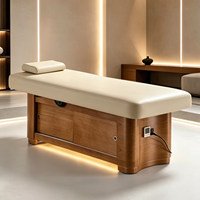 Table de massage électrique intelligente chauffante en PVC pour salon de beauté et spa, avec rangement, cadre en bois moderne, mobilier commercial haut de gamme