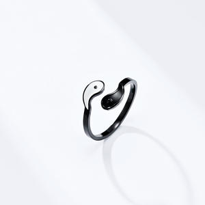 Yin Yang Symbol Titanium Steel <b>Ring</b> Unisex Black Double Tone Jewelry Gift - Product Image 2