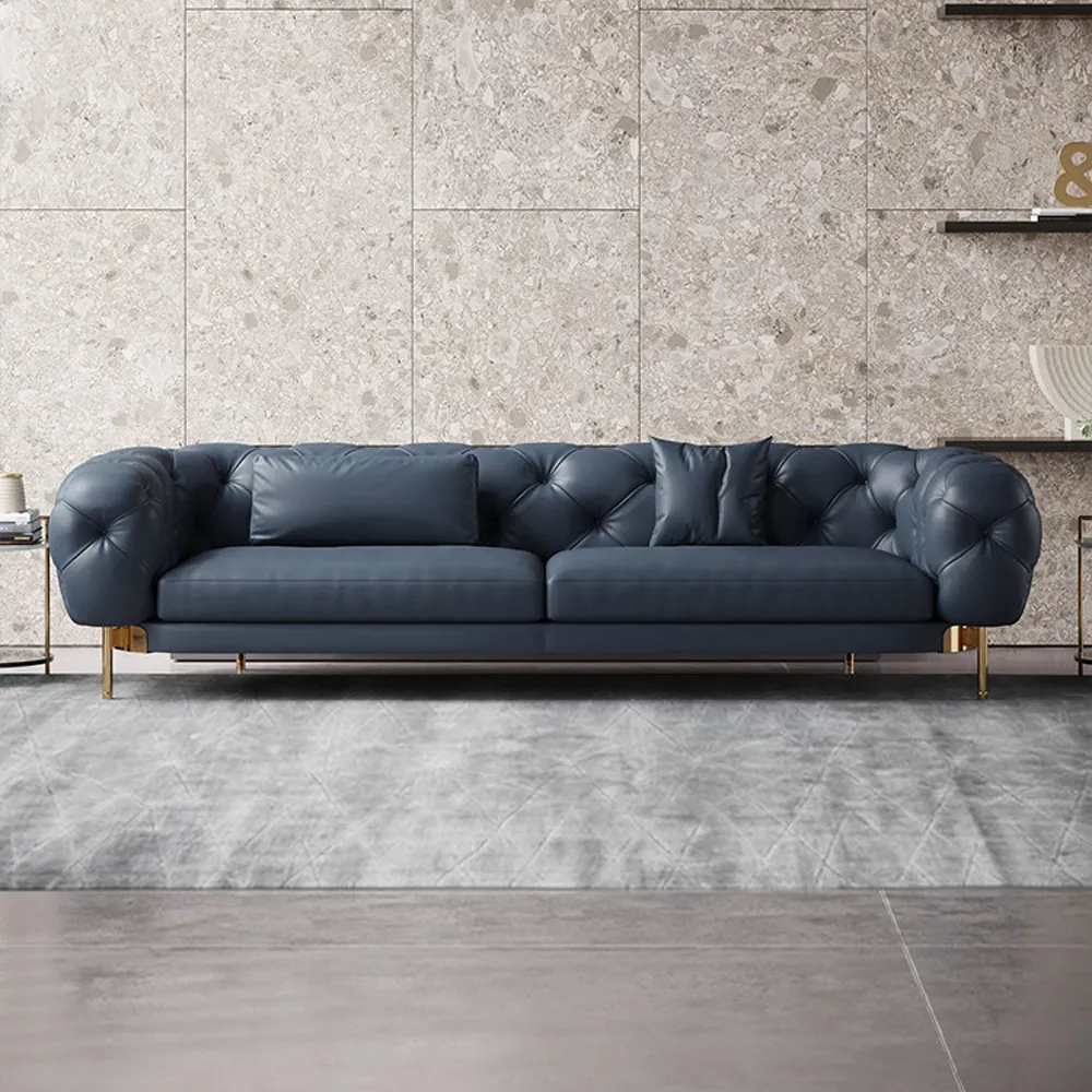 Set Sofa Kulit Asli Desain Italia Mewah Modern Sofa Chesterfield Ruang Tamu Tombol Tarik Sofa Cinta 3 Tempat Duduk Sofa Berumbai