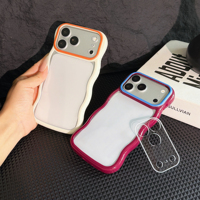 Étui de luxe à bords ondulés et blocs de couleur Macaron pour iPhone 18 17 16 15 14 13 12 Pro Max, avec coque détachable 3-en-1 pour objectif