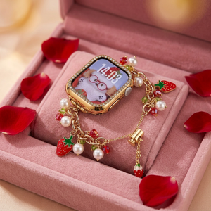 Bracelet de montre avec pendentif fraise, chaîne de perles artificielles pour smartwatch - Product Image 6