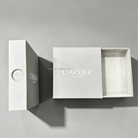Boîte à montres et bijoux rigide personnalisée avec logo, doublure en éponge, finition mate, tiroir en papier, emballage cadeau, gaufrage et paillettes