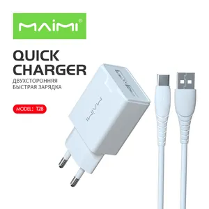 Maimi T28 EU double USB 5V 2,4 a KIT de chargeur micro éclairage type-c adaptateur mural pour téléphone intelligent chargeur 5V 2,4 a