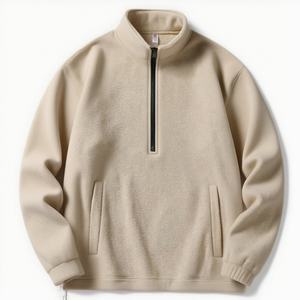 Sweat à demi-zip pour homme Phantom Beige 2025 - Eco-fleece - Technologie thermique - Sans capuche - Avec fermeture éclair noire discrète et poches zippées - Product Image 1