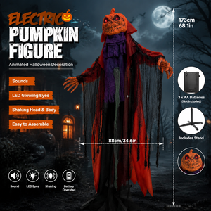 Decoración Animatrónica <span class=keywords><strong>de</strong></span> Hombre Calabaza Eléctrico para Halloween, <span class=keywords><strong>de</strong></span> Pie, Oscilante, con Ojos Rojos Brillantes, Sonido y Movimiento, a Pilas, para Exteriores - Product Image 1