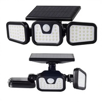 Lampe murale solaire à détecteur de mouvement à 3 têtes, 74 LED, IP54, étanche, 270° °   Projecteur de sécurité extérieur grand angle
