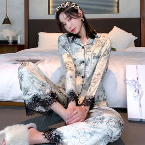 Koreanische Version des Pure Desire Wind Lace Lace Einfarbige Spleiß pyjamas Frühling und Sommer Advanced Sense of Retro Floral l - Product Image 6