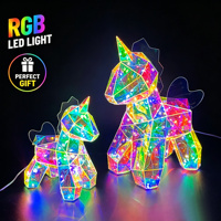 Figur Unicorn Warna-warni Prisma Holografik, Ornamen Meja Bercahaya untuk Dekorasi Kamar Anak dan Rumah