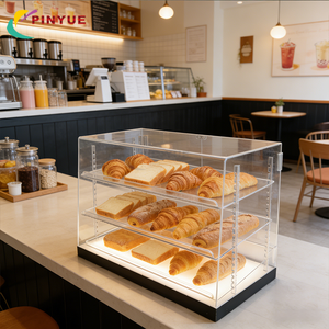 Boîtes de présentation de pâtisserie rotatives en acrylique transparent avec base LED, 3 niveaux réglables, montage facile, support en acrylique pour <span class=keywords><strong>boulangerie</strong></span> - Product Image 2