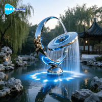 Escultura Moderna de Metal Pulido, Estatua Artística Lavable de Acero Inoxidable con Rociador de Agua, Fuente Decorativa para Jardín, Centro Comercial o Exteriores