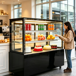 Vitrine Réfrigérée à Double Porte en Marbre et Acier Inoxydable à Angle Droit avec Éclairage LED, Anti-Givre et Étagères Réglables pour <span class=keywords><strong>Boulangerie</strong></span> - Product Image 4