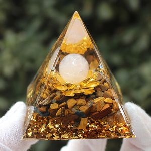 Rose <b>Crystal</b> <b>Ball</b> Tiger Eye Crushed Stone Pyramid Resin Epoxy Craft Desktop Ornament Feng Shui Living Room Decor - Product Image 4