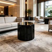 Table basse ronde moderne de luxe en bois massif noir, finition brillante, table d'appoint pour le salon