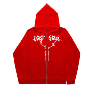 เสื้อฮู้ดซิป Lost Soul สำหรับผู้ชาย ผ้าฟลีซหนานุ่ม สไตล์สตรีทแวร์ ทรงโอเวอร์ไซส์ - Product Image 5