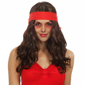 <span class=keywords><strong>Peluca</strong></span> Hippie marrón ondulada larga con diadema roja para fiesta temática de los años 60 y 70, accesorio de disfraz de Cosplay para hombres y mujeres, postizo de estilo Retro - Product Image 1