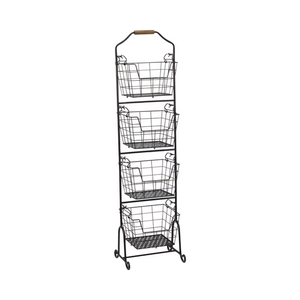 Supporto per frutta e verdura a 4 livelli in metallo con pavimento in piedi cesto di frutta/stoccaggio per la casa, nero antico - Product Image 1