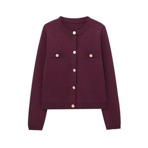 Cardigan Corto Casual da Donna a Maniche Lunghe Lavorato a Maglia, Monopetto a Tinta Unita, Maglione Esterno Personalizzato alla Moda per l'Inverno - Product Image 3