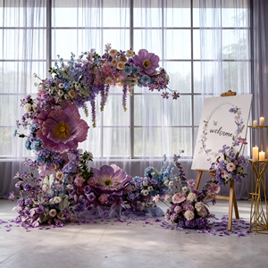 ซุ้มดอกไม้สีม่วง GNW Wholesale ซุ้มดอกไม้ประดิษฐ์ผ้าไหมเทียม ฉากหลังทรงโค้งสำหรับงานแต่งงาน ตกแต่งด้วยดอกไม้ - Product Image 1