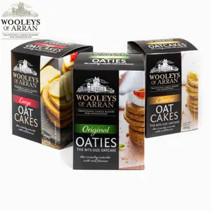 Biscoitos lanches Wooleys Cheese Oaties Oatcakes com sabor de queijo 190g x 12 pacotes Reino Unido atacado lanches de grãos biscoitos de aveia assados