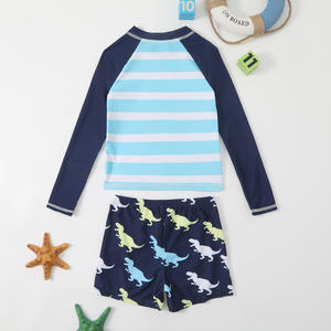Costume da Bagno per Bambini Piccoli, Abbigliamento da Nuoto per Bambini e Bambine, Top a Maniche Lunghe con Cartoni Animati di Dinosauri, Pantaloncini a Righe per Spiaggia e Piscina - Product Image 5