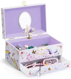 Caja de música de joyería de bailarina personalizada para regalo de cumpleaños y caja de joyería de música de cartón caja de joyería musical de niñas