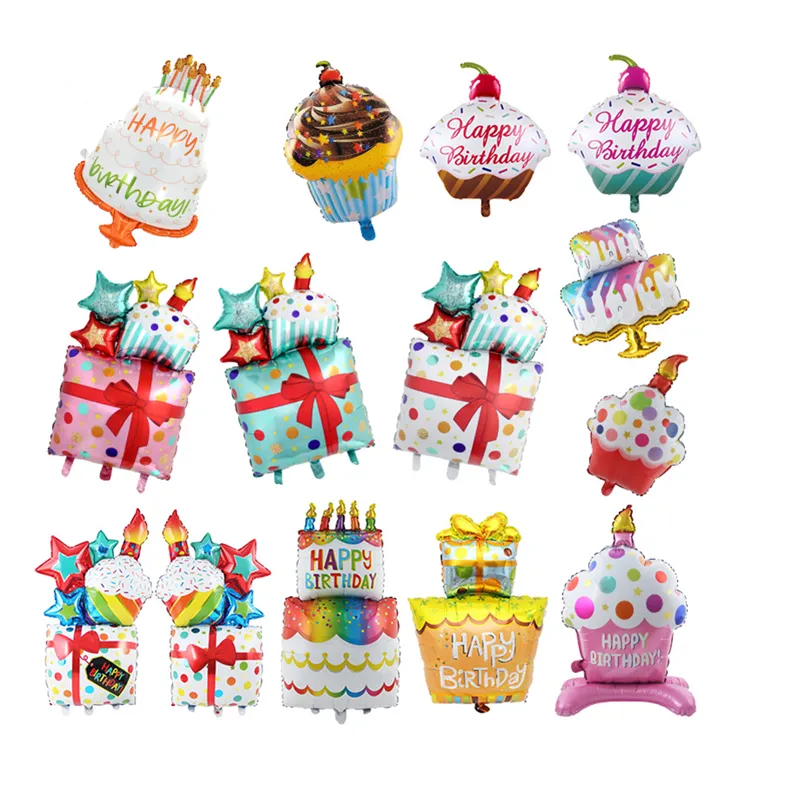 Custom From Design Wholesale Cheap Colorful Happy Birthday Balloons Foil Decoration Cake Shape Foil Balloons Set