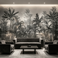 Papier peint mural auto-adhésif imperméable vintage gris avec motif de palmiers tropicaux, jungle, forêt tropicale pour la décoration murale de la chambre, du café, de l'hôtel