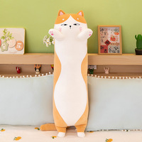 Oreiller en peluche long et adorable en forme de chat, multicolore, pour cadeau et usage en chambre à coucher, vente en gros