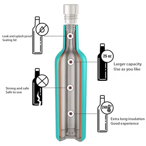 Bouteille isotherme Topnovo personnalisée pour vin, 25 oz (750 ml), double paroi en acier inoxydable, pour extérieur - Product Image 2