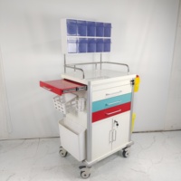 Chariot médical d'urgence ABS pour hôpital avec poteau porte-perfusion, système de tiroirs à verrouillage centralisé, bacs inclinables, chariot de traitement infirmier pour USI