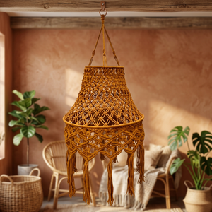 Décoration murale bohème en macramé, housse de lampe suspendue ronde en coton faite à la main avec pompons pour chambre à coucher, salon, anniversaire, ou cadeau de pendaison de crémaillère - Product Image 3