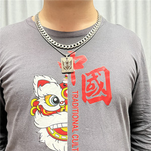 Collier pendentif en acier inoxydable pour homme, design géométrique en forme de bouclier, motif irrégulier, bijoux tendance, chaîne incluse 3,0*60 cm - Product Image 4