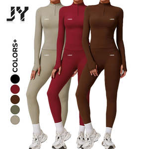 2/3点セット レディース ヨガウェア 速乾性 4方向ストレッチ 通気性 スパンデックス/ポリエステル ホルターブラ＆ジップジャケット アクティブウェア - Product Image 1