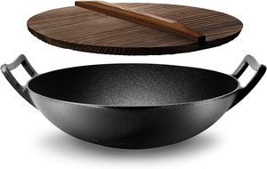 <span class=keywords><strong>Wok</strong></span> <span class=keywords><strong>chino</strong></span> recubierto de hierro fundido presazonado con asas dobles y tapa de madera <span class=keywords><strong>Wok</strong></span> de hierro fundido Recubrimiento de aceite Fácil de limpiar Tamaño <span class=keywords><strong>grande</strong></span> - Product Image 6
