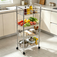 Chariot utilitaire roulant en métal à 4 niveaux DaS, chariot de rangement de cuisine avec paniers en fil métallique détachables, roues et poignées pour la maison