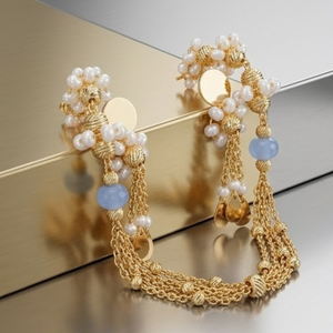Ensemble de collier Mala italien en argent 925, chaîne à plusieurs rangs dorée avec perles, bijoux avec boucles d'oreilles pour femmes, tendance - Product Image 2