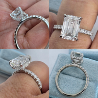 Bague de fiançailles en or massif 14K/18K avec diamant de laboratoire taille émeraude 3 carats, halo caché et pavé, certifiée IGI, personnalisée CVD/HPHT