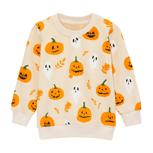 <span class=keywords><strong>Sweat</strong></span>-shirt en tricot pour enfants d'automne <span class=keywords><strong>Halloween</strong></span> 2025 pour garçons en bas âge, haut décontracté à col rond avec imprimé citrouille de dessin animé, 100% coton - Product Image 1