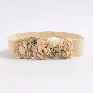 Ingrosso nuovo Fashion Designer decorativo <span class=keywords><strong>Beige</strong></span> fiori <span class=keywords><strong>donna</strong></span> tessuto <span class=keywords><strong>cintura</strong></span> elastico da <span class=keywords><strong>donna</strong></span> cinture da <span class=keywords><strong>donna</strong></span> - Product Image 2