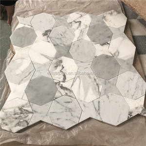 Mosaïque de Pierre Naturelle Rosa Norvegia Cristal Marbre Blanc <span class=keywords><strong>avec</strong></span> Incrustation Moderne en Laiton Jet d'Eau, Plancher Mural de 10mm d'Epaisseur - Product Image 3