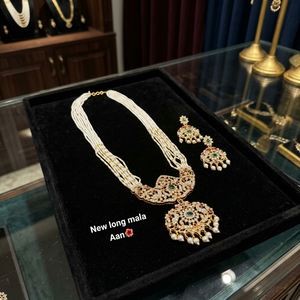 Wholesale High Quality Vintage Brass Gold Plated Crystal Women's Bridal Jewelry <b>Set</b> Long Mala Necklace Earrings Certified - Product Image 2