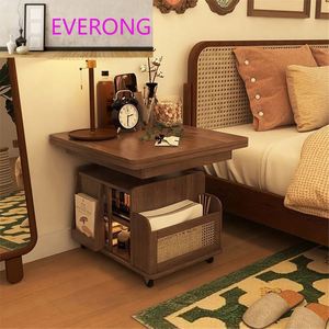 โต๊ะกาแฟเคลื่อนที่สุดหรู โต๊ะข้างโซฟาห้องนั่งเล่น ตู้เก็บของแบบมีล้อเลื่อน โต๊ะวางชาไม้จริงยอดนิยม - Product Image 4