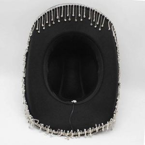 Festival Bling Rhinestone Fedora Hats Men Polyester Cotton Felt Cowboy Hats Wholesale - Product Image 2