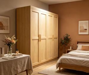 Armario Moderno Escandinavo de Madera Maciza Duradera con Puertas Abatibles, Independiente y Multiusos para Dormitorio - Product Image 2