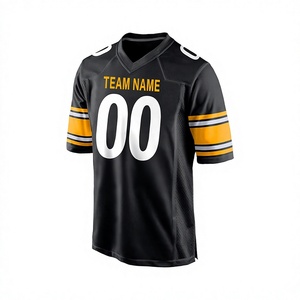 Camiseta de Fútbol Americano Personalizada para Hombre, Negra y Amarilla, Cuello en V, Manga Corta, Nombre del Equipo, Número 00 en la Parte Delantera, Malla Transpirable - Product Image 1