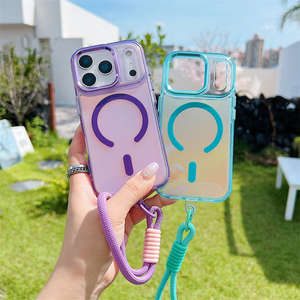 Étui de téléphone en nylon tressé avec cordon court et bandoulière pour iPhone 17 Air 16 15 Pro Max, couleur bonbon, finition mate, anti-traces de doigts, magnétique - Product Image 3