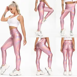 New colorful laser leather elastic running sports slim Yoga Pants Leggings