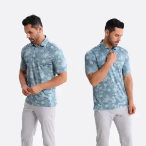 Custom Own Brand Logo Printing Golf Polo Shirts Dry Fit 4 Way Stretch Polyester Spandex Men's Golf Polo T Shirt