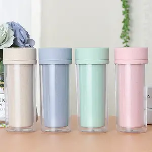 Zogift Mini geri dönüşümlü taşınabilir tahıl çay bardağı spor su şişesi Logo özelleştirmek doğal kahve seyahat kupalar çift katlı bardak 